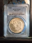 1921 P Morgan Dollar PCGS MS 63, Vam 3BL by variety slabbing service.