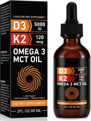 Vitamin D3 5000 IU & K2 (MK-7) 120 Mcg 60Ml Drops with MCT Oil Omega 3, Liquid V