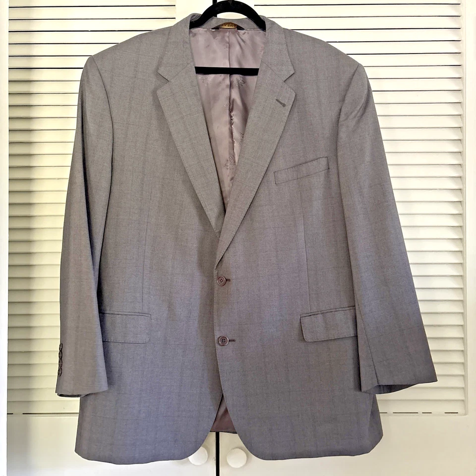 Joseph A Bank Signature Gold 2 Piece Suit Mens 50L 42X31 Gray Wool Muted Plaid - Image 2 of 4
