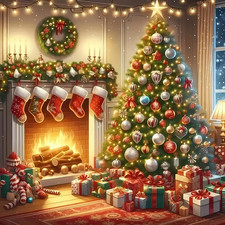 Christmas Tree Fireplace Diamond Painting Kits for Adults, 5D Diamond Art Kits f