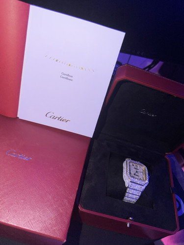 Cartier Santos Quartz Diamond Bezel Silver Bracelet Square Watch w/ Box Papers