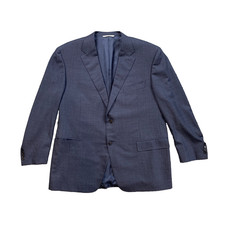 Canali Blazer Mens 42 Prussian Blue Wool Textured Gingham Single Breasted Notch