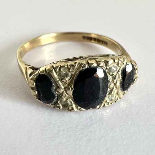 9ct Yellow Gold Sapphire Ring Cubic Zirconia Vintage Hallmarked 9K 375 Size Q - Picture 6 of 24