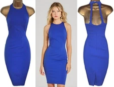 KAREN MILLEN ❤ CLASSIC BLUE STRETCH FEATURE BACK COCKTAIL PARTY DRESS ❤ UK 8