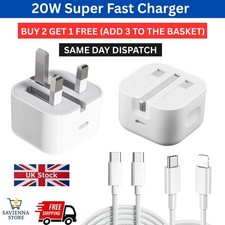 For iPhone 17 16 15 14 13 12 Pro Max X 20W Fast USB-C PD Plug Charger and Cable
