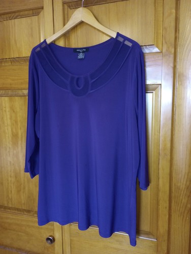 Adele & May Woman 3X Dark Purple sheer neckline top IRL msrmts below long sleeve - Picture 15 of 24