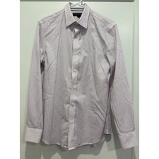 Banana Republic Mens Tailored Slim Non Iron Striped Dress Shirt Pink Blue S 14.5
