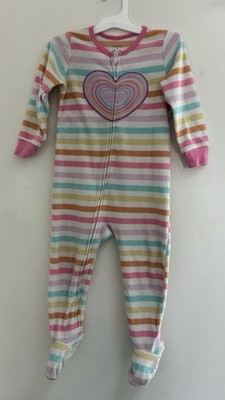 absorba Toddler Girls 1-Piece Colorful Rainbow Striped Heart Fleece PJs White 3T