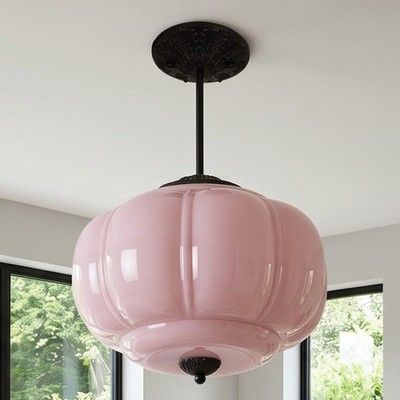 14 In Purple Pumpkin Glass Pendant Light With Tri Color Dimming,Restaurant Light