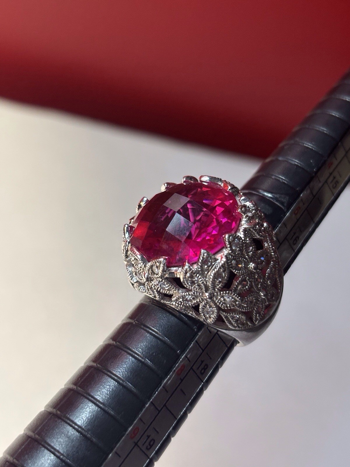 Ruby Crystal and Sterling Statement Ring Size7 - image 3