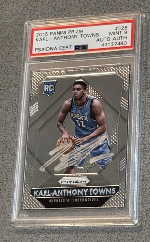 Karl-Anthony Towns Signed 2015-16 Panini Prizm NBA Auto RC PSA/DNA SP #328 PSA 9