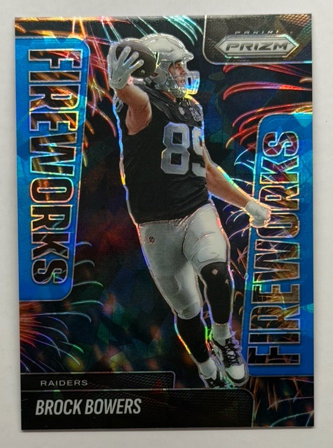2025 Panini Prizm - Fireworks Brock Bowers #11 Blue Ice Prizm /99