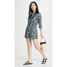 New Kos Resort Long Sleeve Floral Romper, Blue Floral, Women's Size M