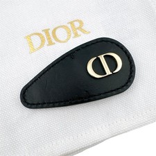 Christian Dior CD Logo Black Leather Hair Clip Gold Tone Metal Barrette Hairpin