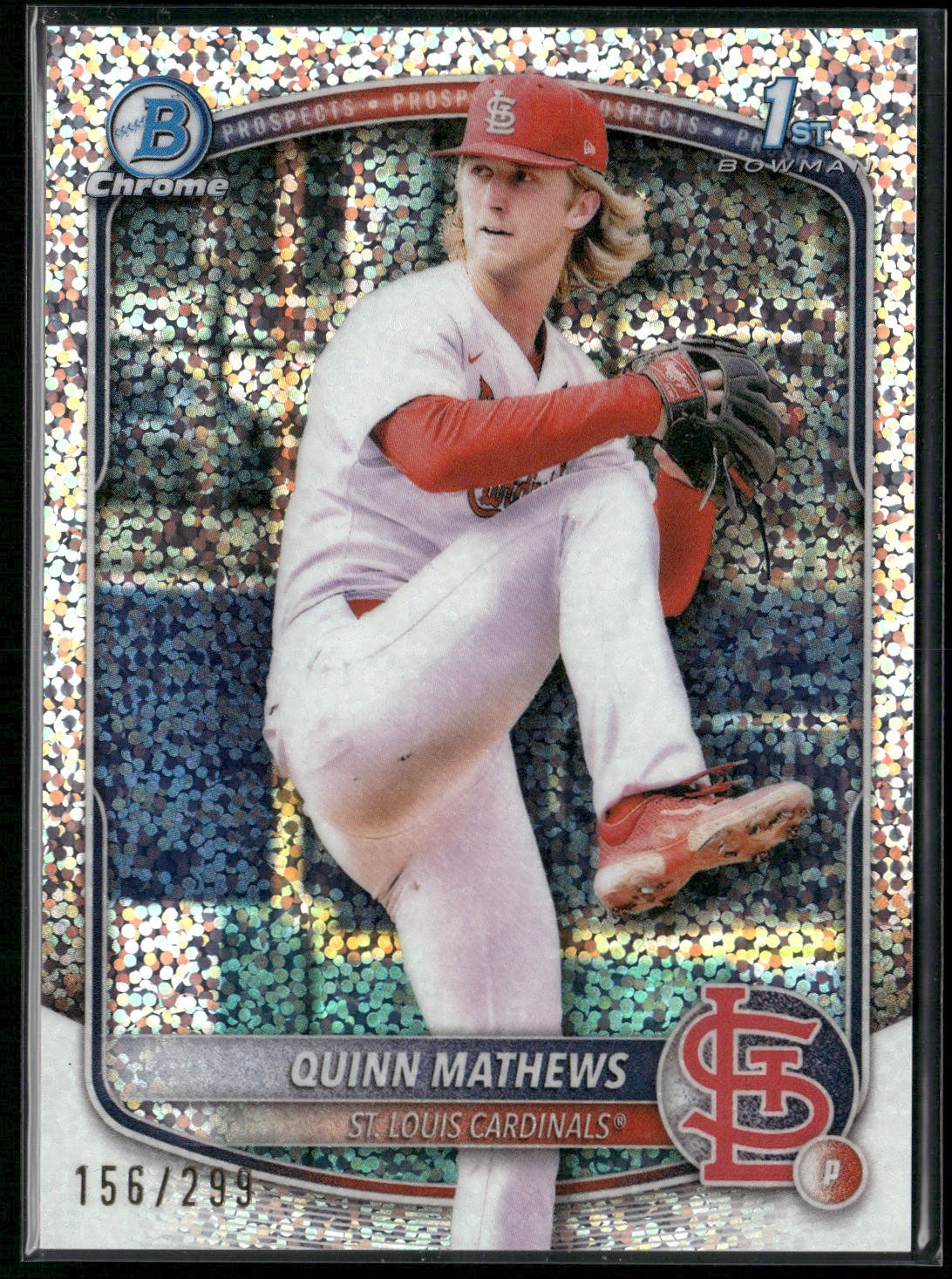 Quinn Mathews 2025 Bowman Chrome #BCP-25 Speckle Refractor #/299 St. Louis