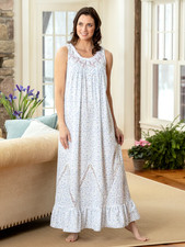 Eileen West Moonlight Sonata Long Cotton Lawn Nightgown, Blue Floral
