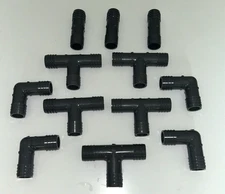 12 Pcs. - Lasco 1" Sprinkler Parts Tee Splice & Elbow Coupling PVC Barbed - NEW