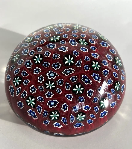 Vtg Large ALT Murano Italy Millefiori Carpet Art Glass Paperweight 3.5" Signed
