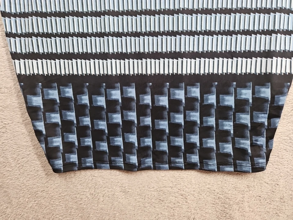 Topshop Elegante Vestido Barroco Estampado Geométrico Bodycon Negro Tonos de Azul Talla 8 Foto 3 de 4