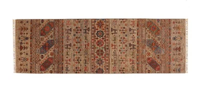 Ziegler Khorjin Tiermotiv Teppich 90x270 Handgeknüpft Läufer Beige Gestreift - Bild 1 von 4