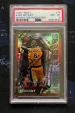 KOBE BRYANT 1996-97 Topps Finest #74 REFRACTOR Rookie Card RC NO GREEN PSA 8 NM. rookie card picture