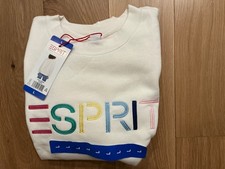 NEW Large Esprit Women's Logo Fleece Crewneck Sweatshirt Cream Viral 80's Costco