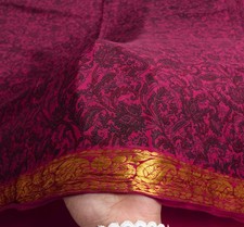 Sushila Vintage Magenta Saree Pure Silk Printed Zari Border Soft Craft Fabric