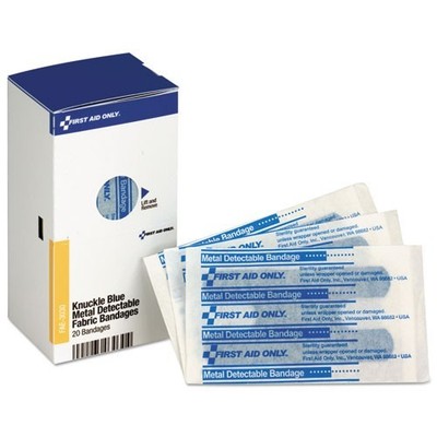 First Aid Only Compliance Blue Metal Detectable Bandages, Knuckle, 1 x 3, 20/Box