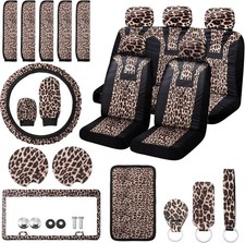24pc Leopard Car Accessories Full Set Seat Cover For Steering Wheel Gear Keyring