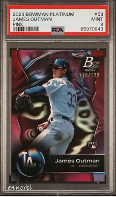 JAMES OUTMAN RC 2023 BOWMAN PLATINUM 53 PINK #/199 PSA 9:Pop 1/0 Dodgers