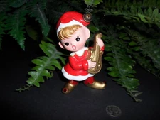 Vintage Christmas - INARCO ELF w guitar in Santa suit - ceramic FIGURINE - pixie