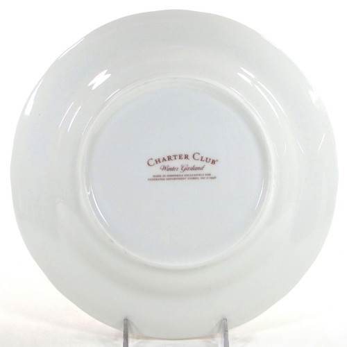 Charter Club WINTER GARLAND 9" Luncheon Plate Porcelain Red Ribbon Green Holly - Picture 4 of 11