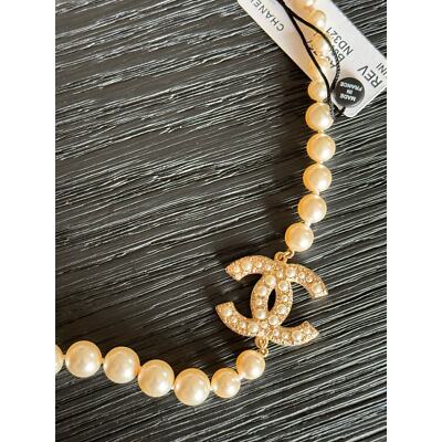 Chanel Authentic Faux Pearl Necklace with CC front emblem