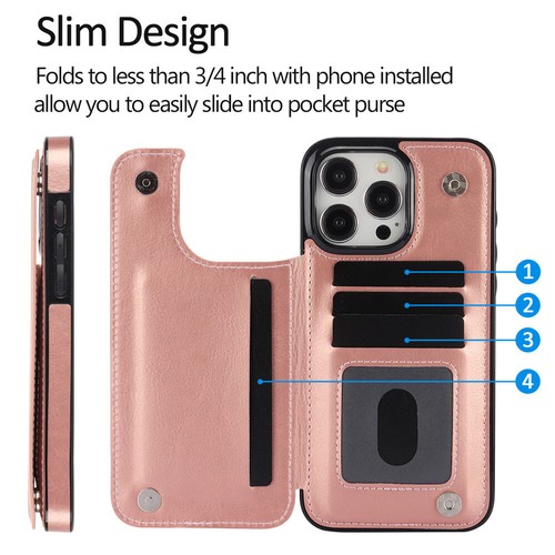 For iPhone 16+ 15 14 13 Pro Max 12 SE Flip Leather Wallet Card Holder Phone Case - Picture 30 of 47