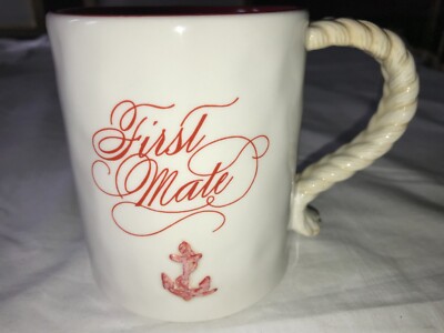 First Mate Script Sign Rare GRASSLANDS ROAD Nautical FIRST MATE Script ANCHOR 14oz Mug 3D Rope ...