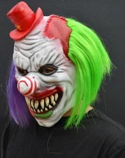Scary Halloween Clown Mask with Hair Costume Party Cosplay Jokester Psycho Clown