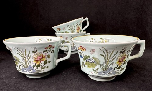 Vintage Adams Calyx Ware Ming Jade Green Floral 4 Teacup Saucer Set England - Picture 15 of 24