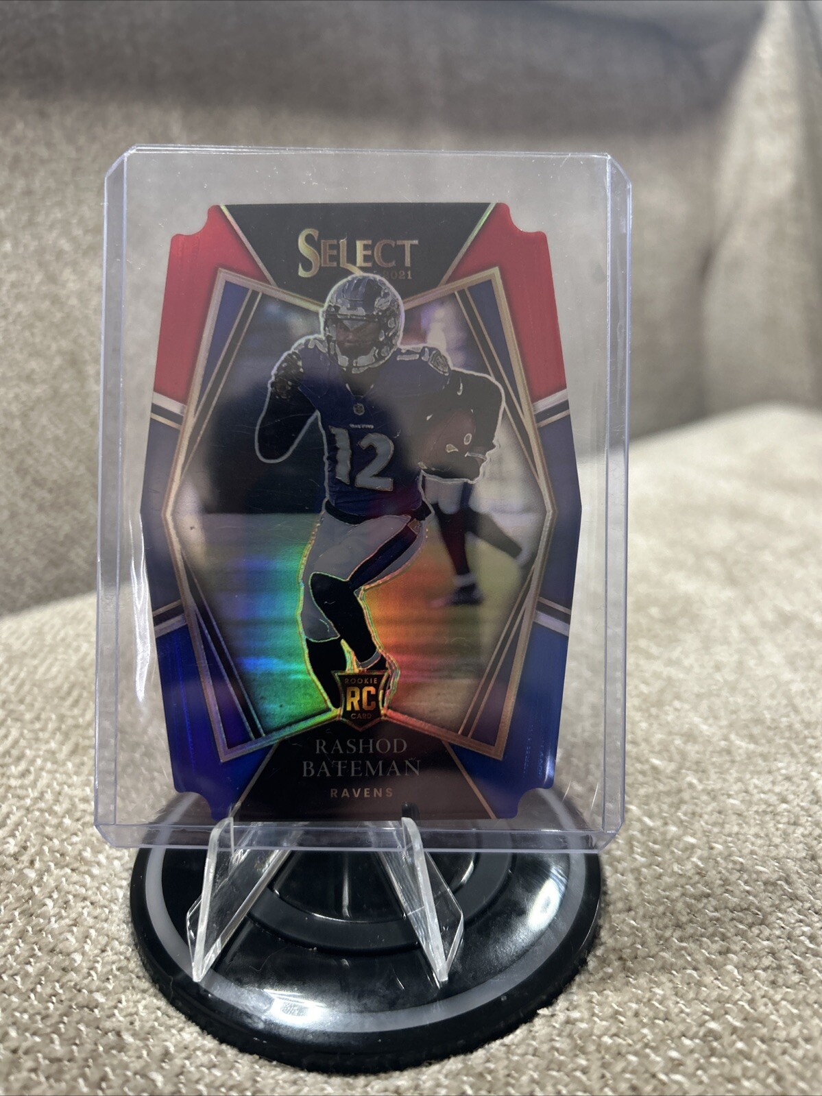 2021 Panini Select - Premier Level Red & Blue Prizm Die-Cut #155 Rashod Bateman