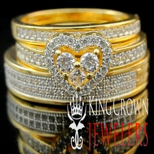 925 Silver Bridal/Engagement Ring Trio Set In Yellow Gold