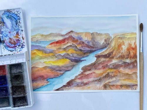Original watercolor Art Grand Canyon National Park painting mountains Artwork - Picture 2 of 10