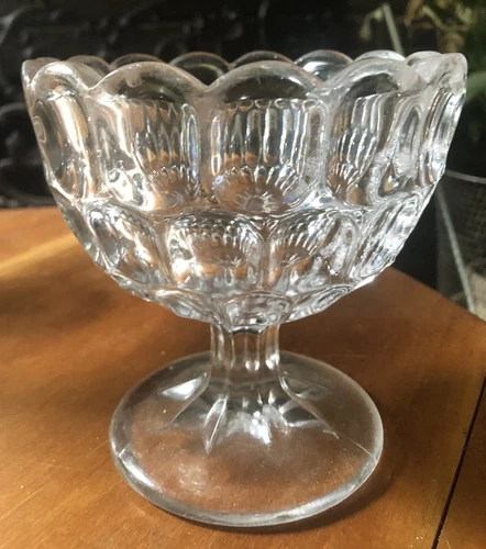 Antique Clear Flint THUMBPRINT EAPG COMPOTE Jam Stand Pedestal Pattern Glass