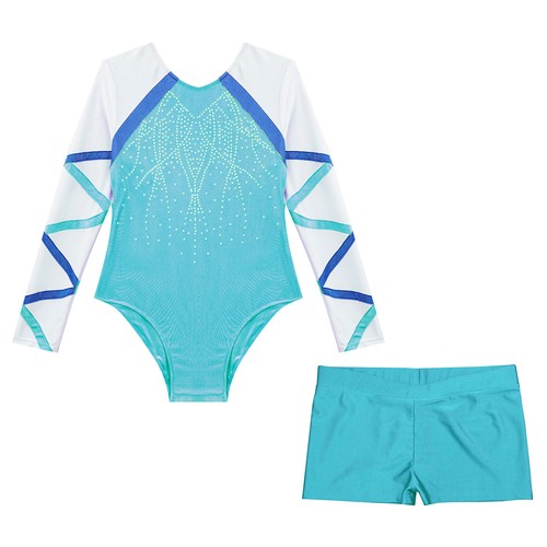 Kids Girls Outfit Ballet Suit Leotard Set With Shorts Uniform Contract Color - Picture 34 of 39