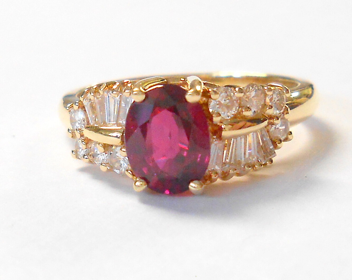 Beautiful 7x5 Ruby & Diamond Round Baguette 14K Y… - image 2
