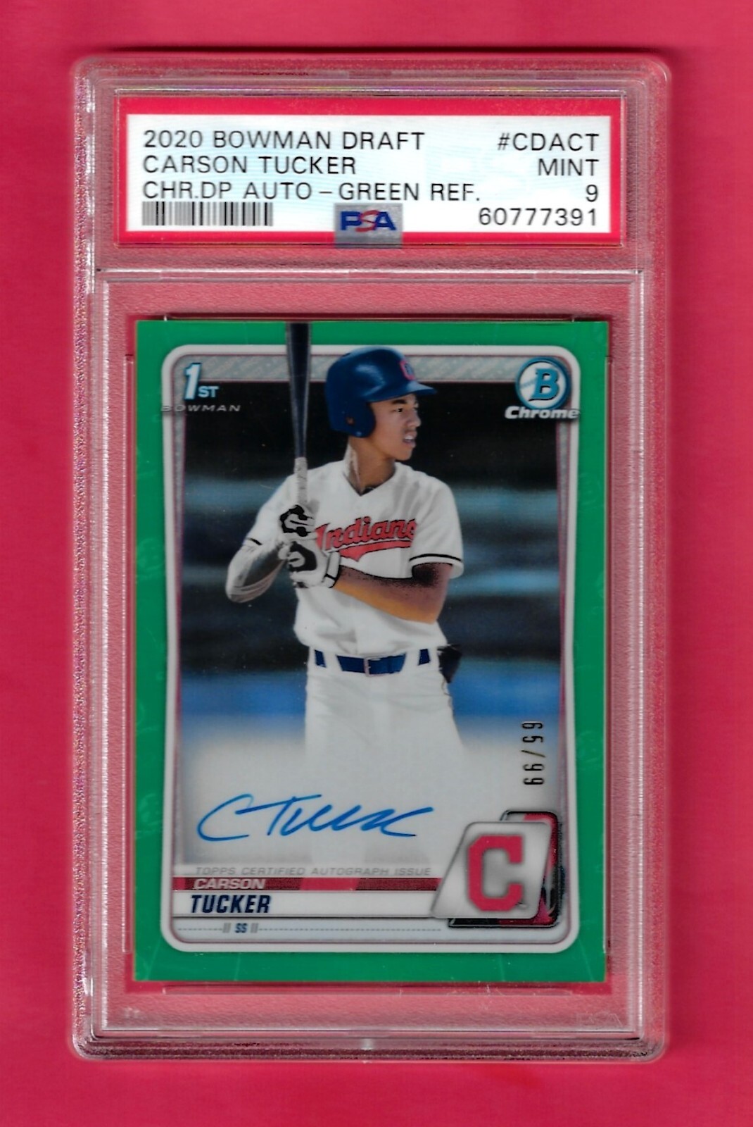 CARSON TUCKER 2020 Topps 1st Bowman Chrome Draft AUTO GREEN REFRACTOR /99 PSA 9