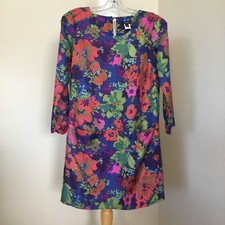 J. Crew Shift Dress “Ashbury” Floral Print Blue Green Orange Silk Size 00 GUC