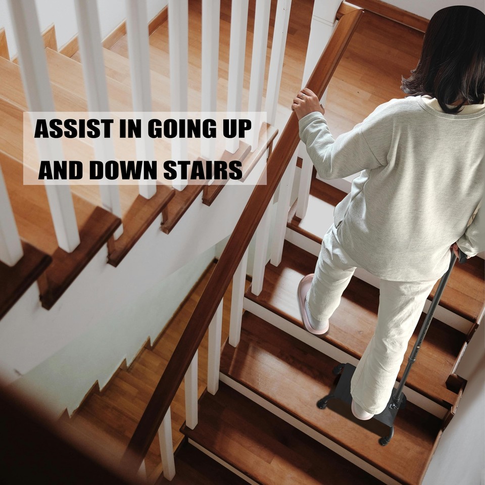 Aliseniors Stair Climbing Cane Upgraded Quad Cane for Easy Walking on