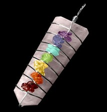 Natural Rose Quartz 7 Chakra Wire Wrap Pendant HANDMADE Crystal Necklace CHARGED