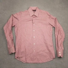Hugo Boss Two Ply Striped Dress Shirt Mens 15.5 34/35 Red Italian Fabric