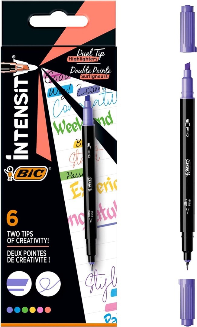 3 x 6 Pack BIC Intensity Dual Two Double Chisel Tip Highlighter 3 in 1 Pen