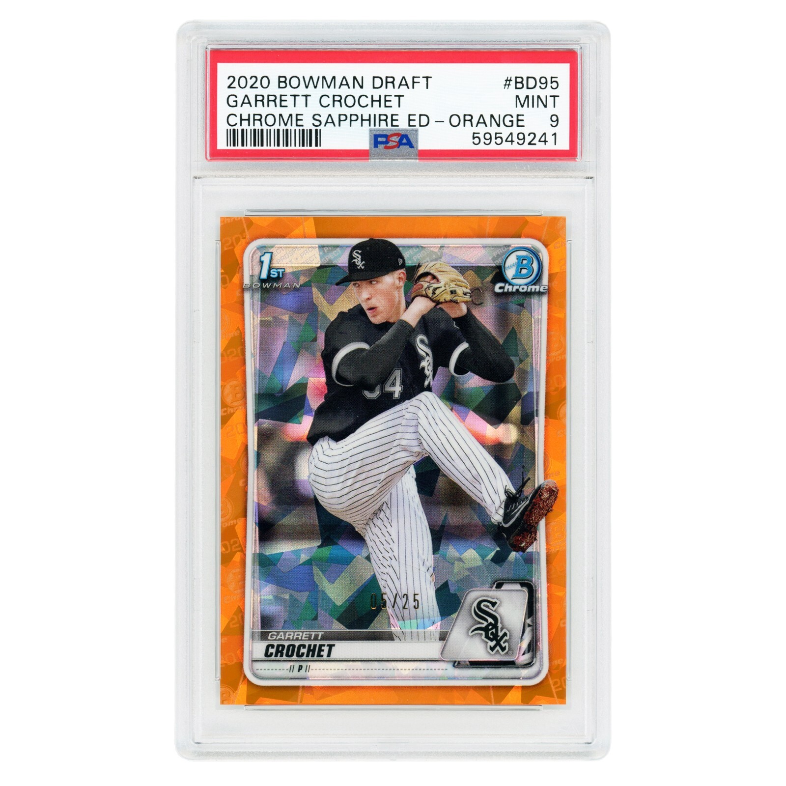 Garrett Crochet (ORANGE #05/25) 2020 Bowman Chrome Sapphire #BD-95 - MINT PSA-9